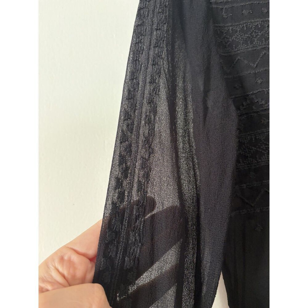 Love Sam Black Sheer Embroidered Blouse Deep V-Neck Boho Romantic Whimsigoth S - Picture 7 of 9